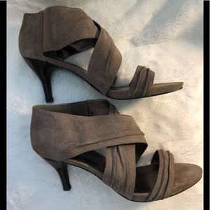 Nine West taupe strappy suede heels